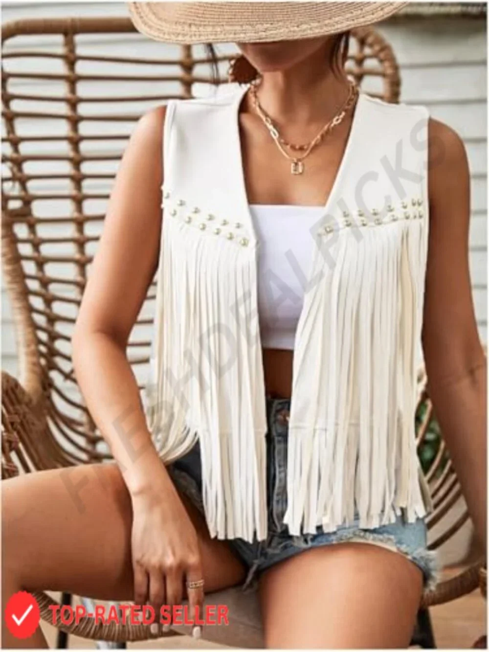 Women's Fringe Vest Sleeveless Tassel Open Front Western Cowgirl Hippie 70s